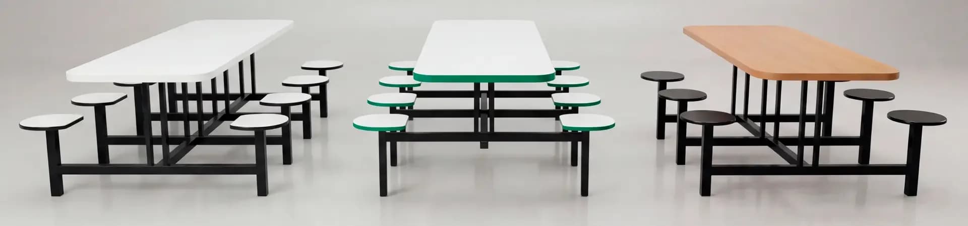 Mesa com bancos acoplados para refeitório industrial e corporativo, fabricante SiqueMóveis